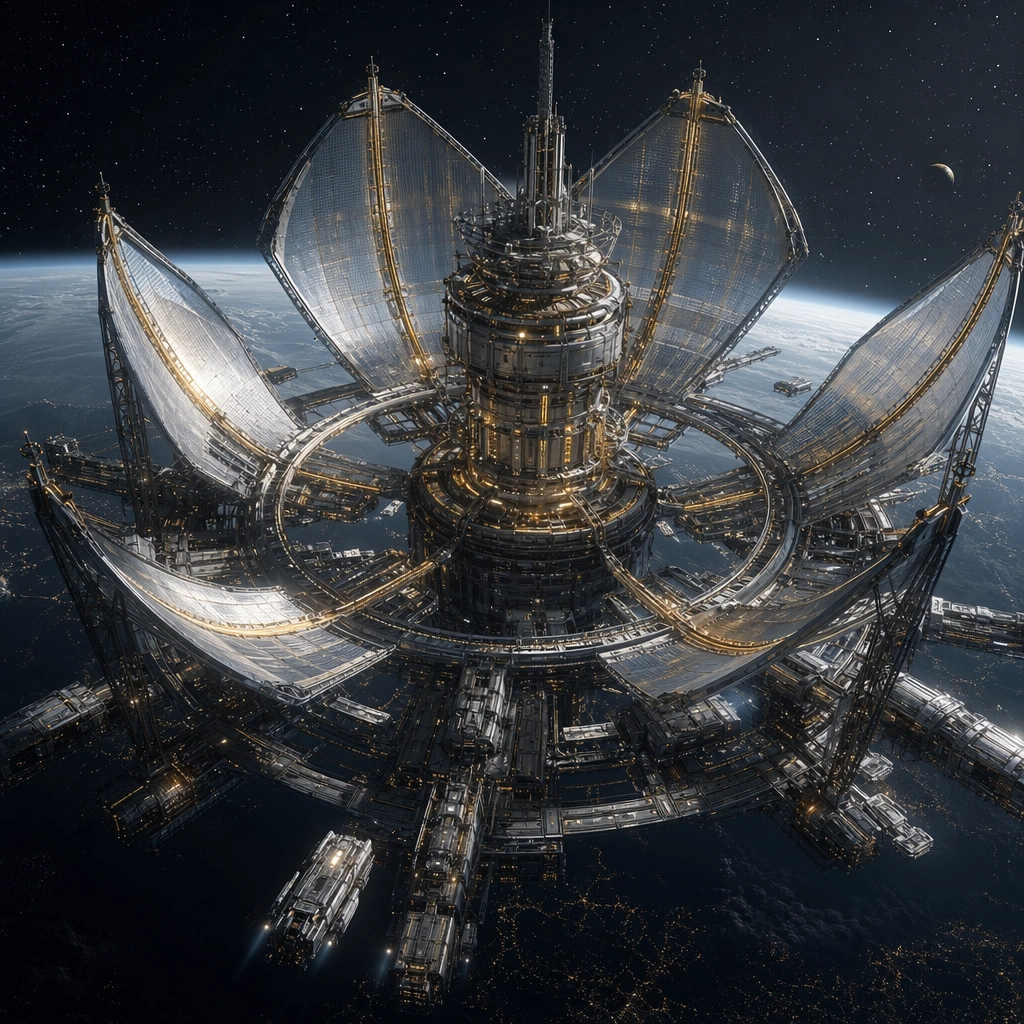 Orbital Energy Harvesting Megastructure — ChaosRealmsAI · MIT