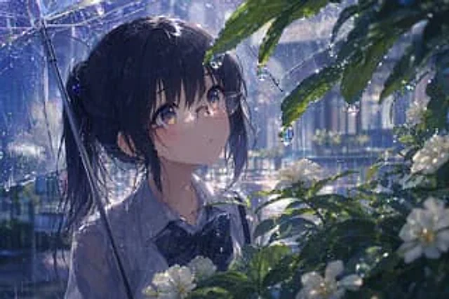 Example generated from “Anime Girl Under Umbrella in Rain”
