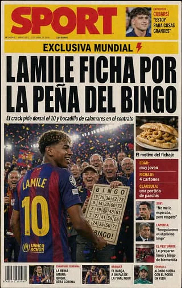 Example generated from “Satirical Spanish Sports Front Page”