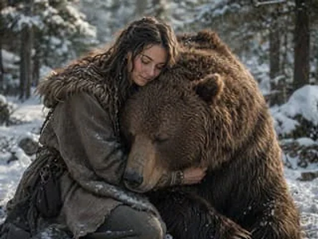 Example generated from “Woman Embracing a Bear in Winter”