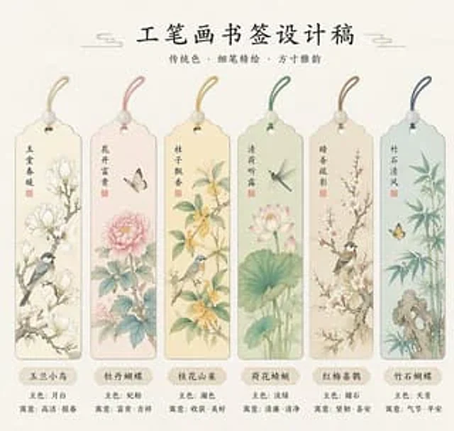 Example generated from “绝美国风工笔画书签设计”