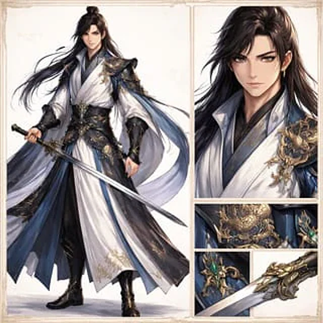 Example generated from “Elegant Wuxia Swordsman Design Sheet”