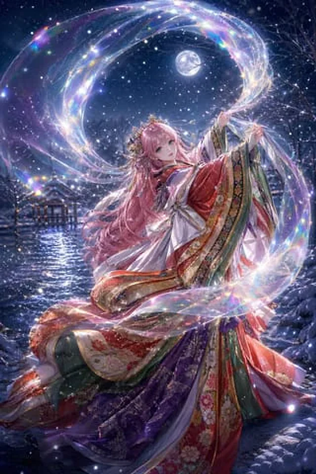 Example generated from “Moonlit Celestial Kimono Dancer”