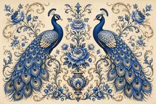 Example generated from “Vintage Peacock Botanical Illustration”