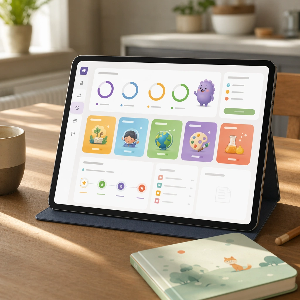 Parent Learning Dashboard Tablet Concept — ChaosRealmsAI · MIT