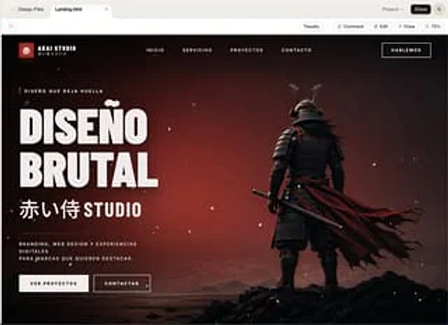 Example generated from “Cinematic Samurai Agency Landing Page”