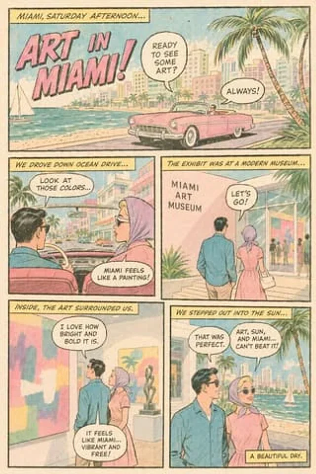 Example generated from “Vintage Miami Art Date Comic Page”