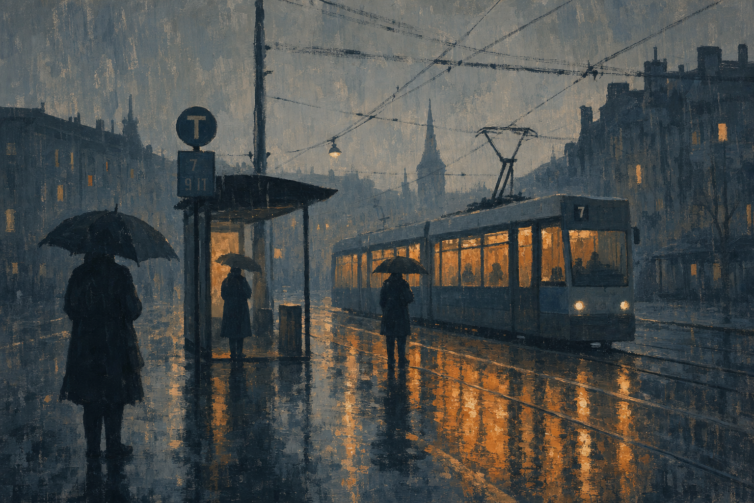 Example generated from “Rainy Tram Stop Gouache Study — Shuryne · MIT”