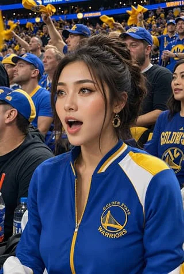 Example generated from “Warriors Fan Surprised Courtside Portrait”