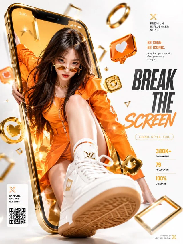 Example generated from “3D Screen Burst Fashion Ad”