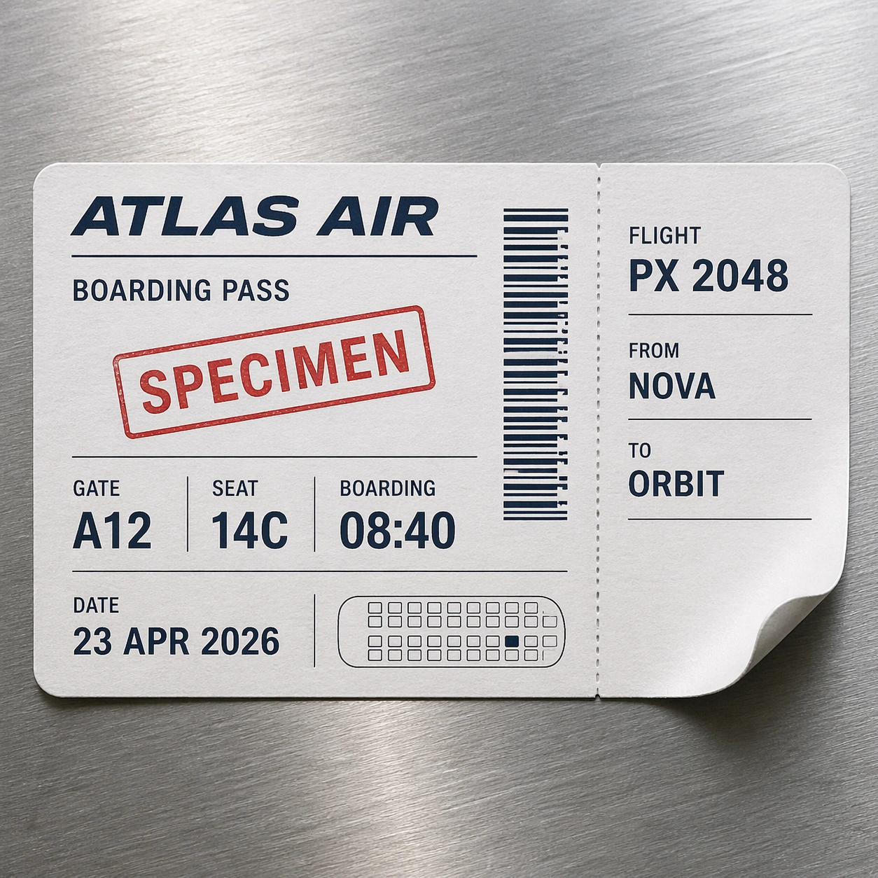 Example generated from “SPECIMEN Boarding-Pass Typography Mockup — ChaosRealmsAI · MIT”