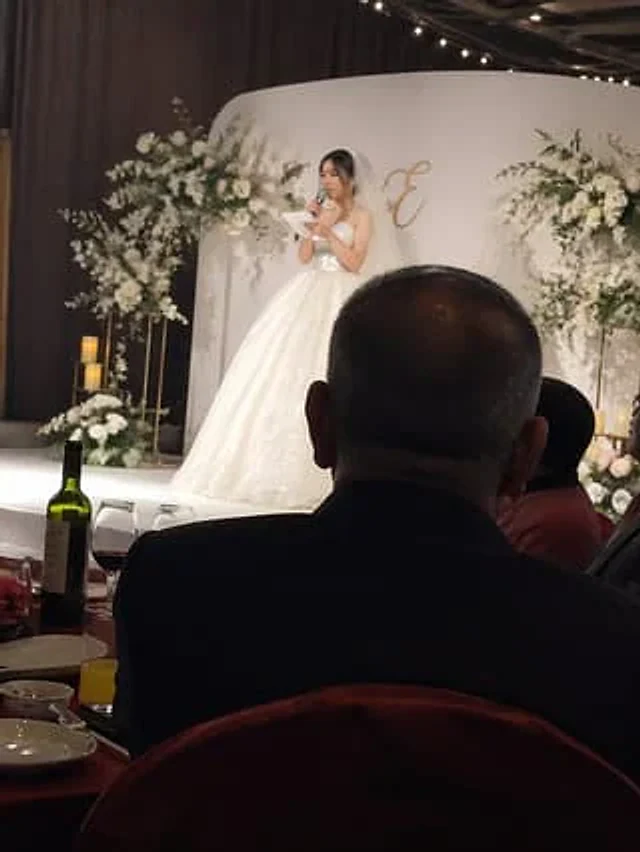 Example generated from “Candid wedding speech photo”