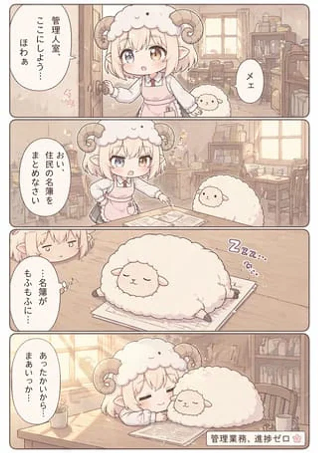 Example generated from “Cute Sheep Girl Office Manga Page”