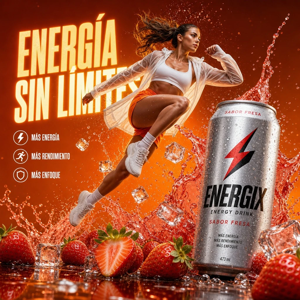 Fictional Strawberry Energy-drink Ad — Spanish-lettered Preview — ClawLabs AI · MIT