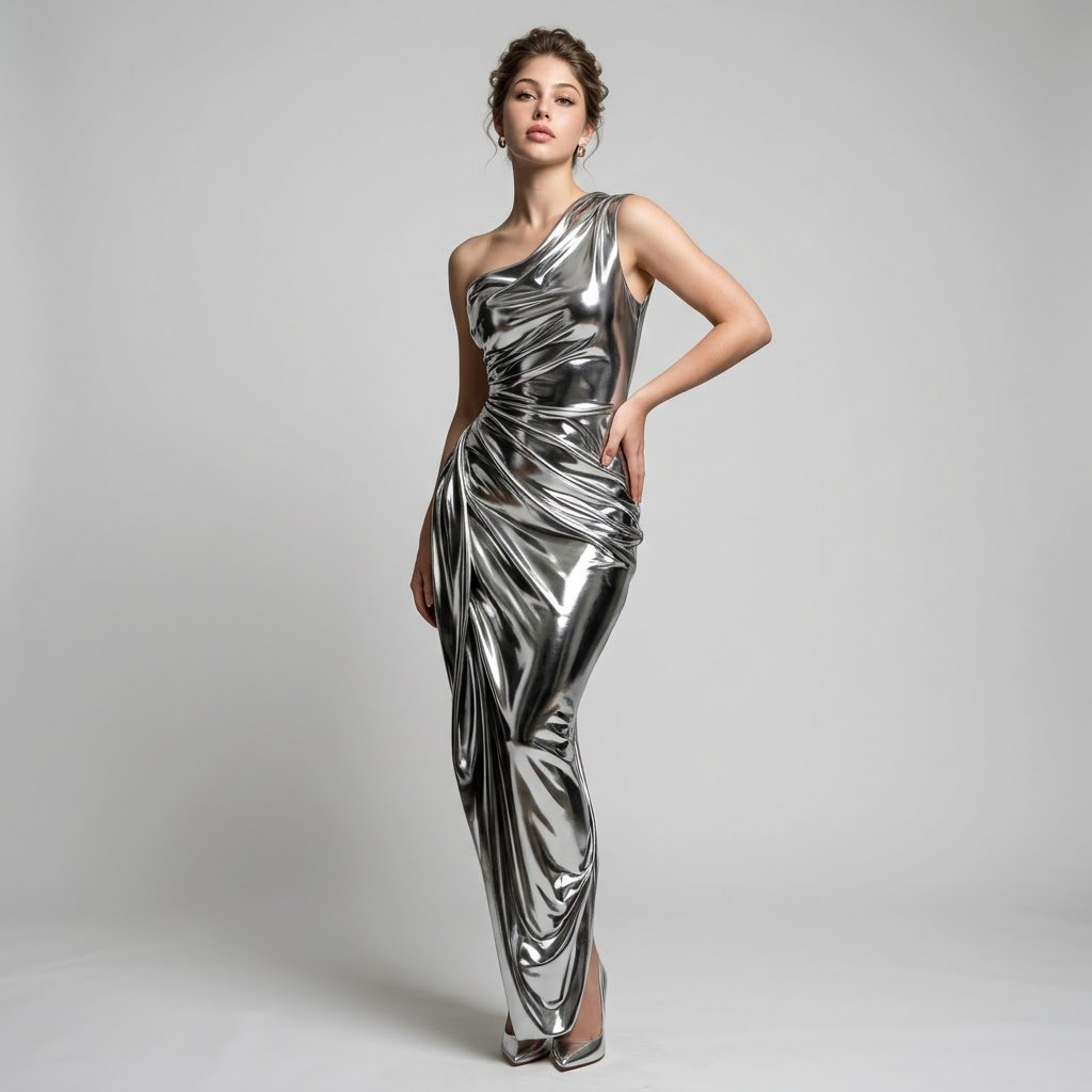 Liquid Metal Gown Portrait Prompt — Reference Image Required