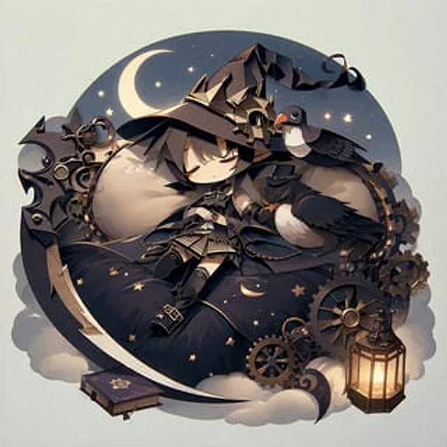 Example generated from “Steampunk Chibi Witch Sticker Illustration”