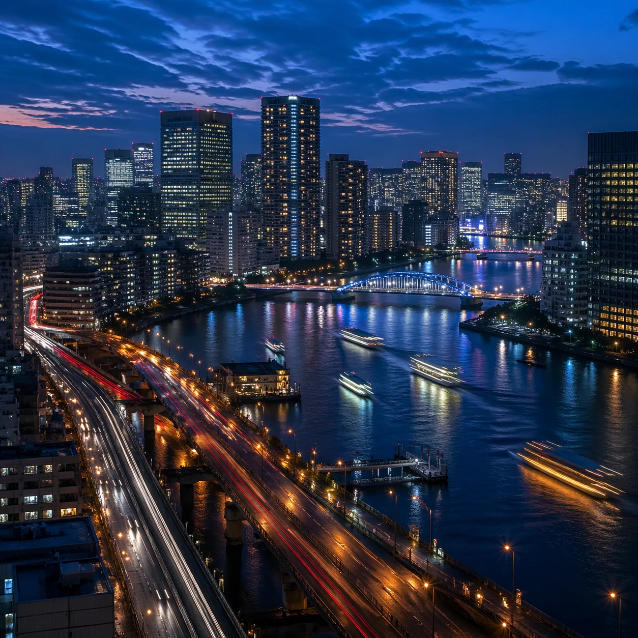 Blue Hour Riverside Metropolis — ChaosRealmsAI · MIT