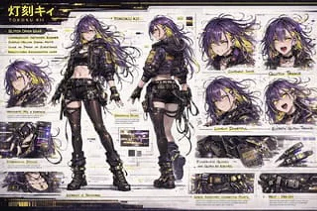 Example generated from “Cyberpunk Anime Character Concept Sheet”