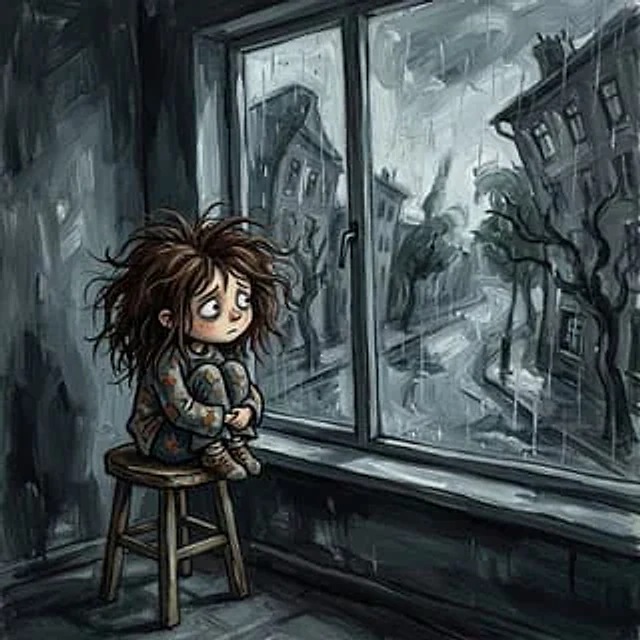 Example generated from “Sad Child by Rainy Window”