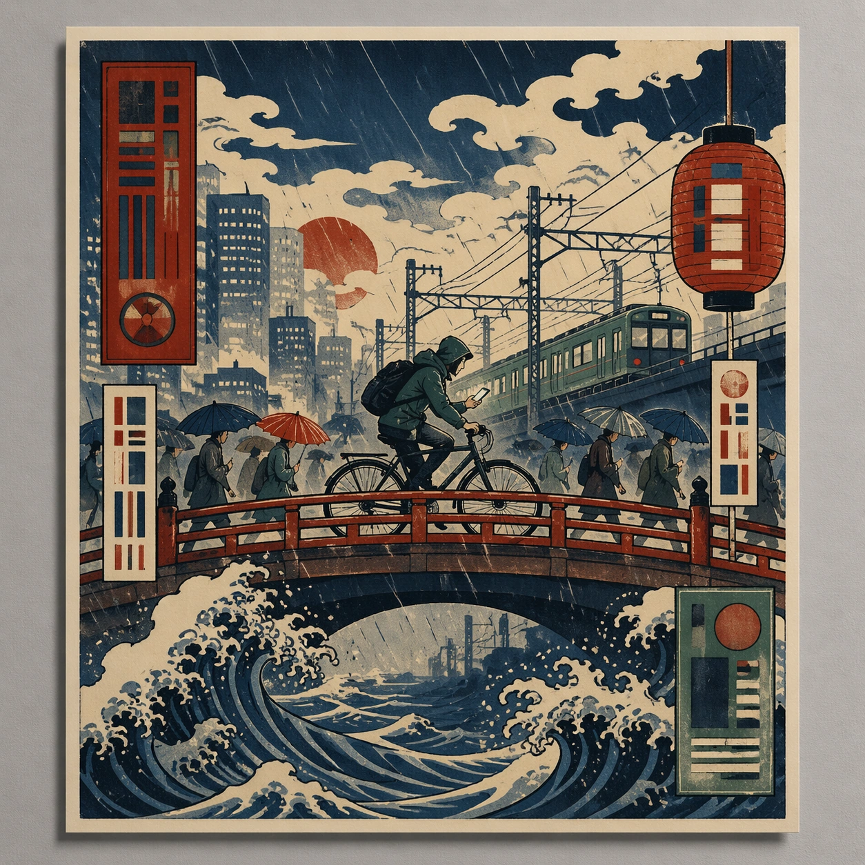 Ukiyo-E City-Cyclist Poster Study — ChaosRealmsAI · MIT