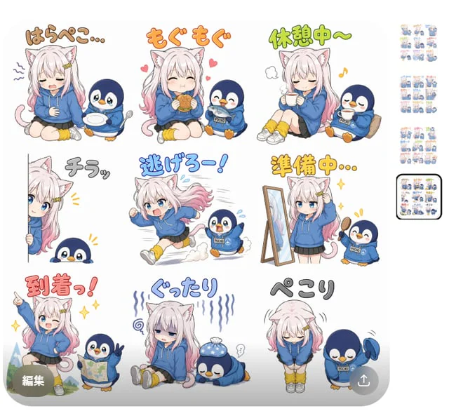 Example generated from “Cat Girl Penguin LINE Sticker Sheet”