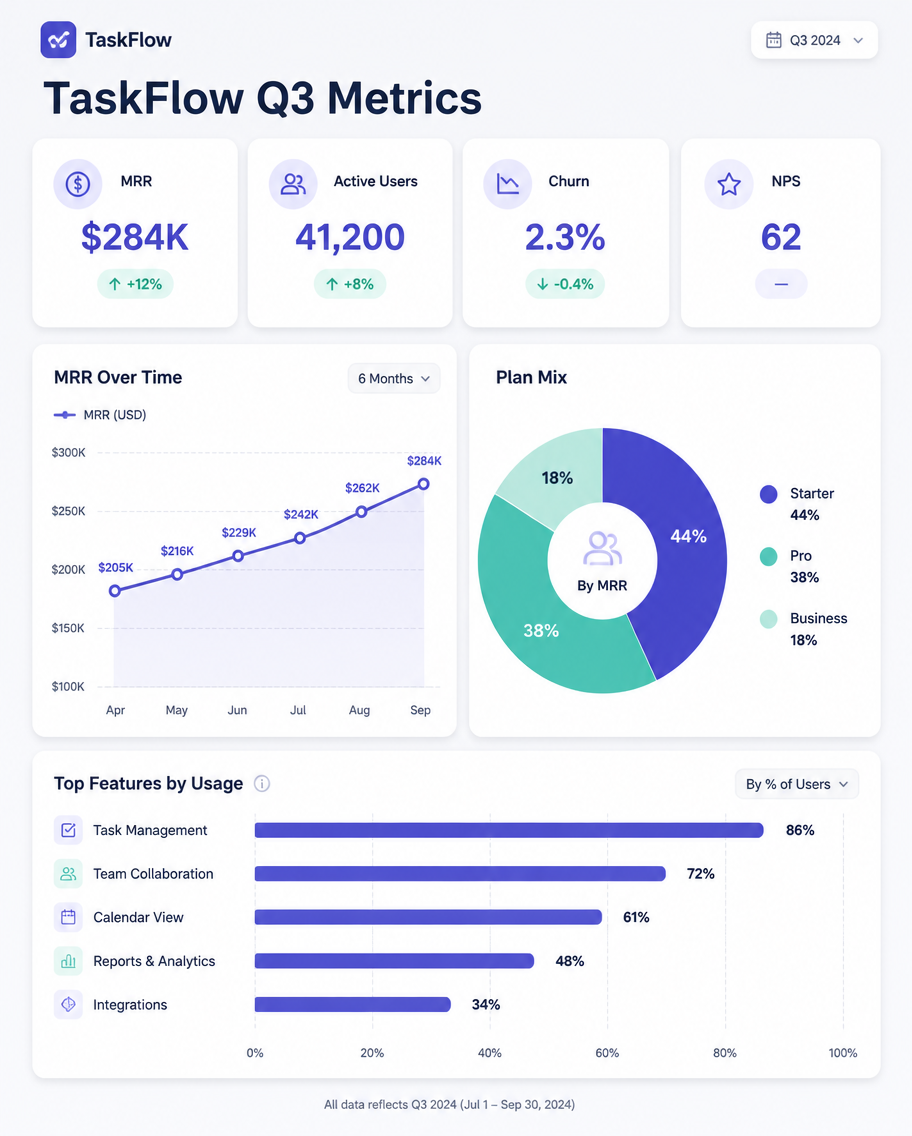 Example generated from “Design illustration · SaaS Metrics Dashboard — API Models · CC BY 4.0”