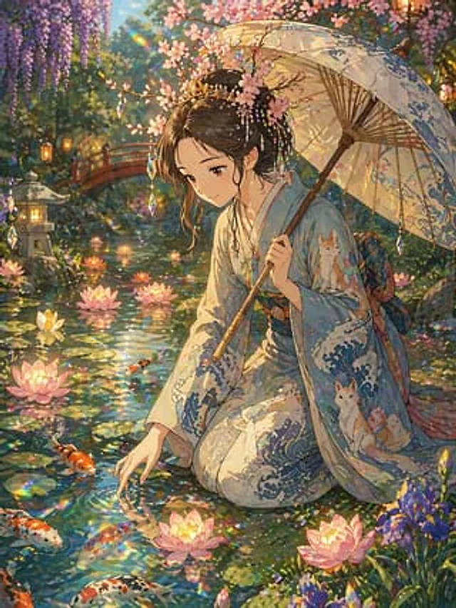 Example generated from “Ghibli Style Princess and Koi Pond”