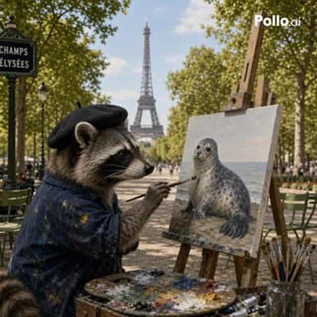 Example generated from “Photorealistic Raccoon Painter in Paris”