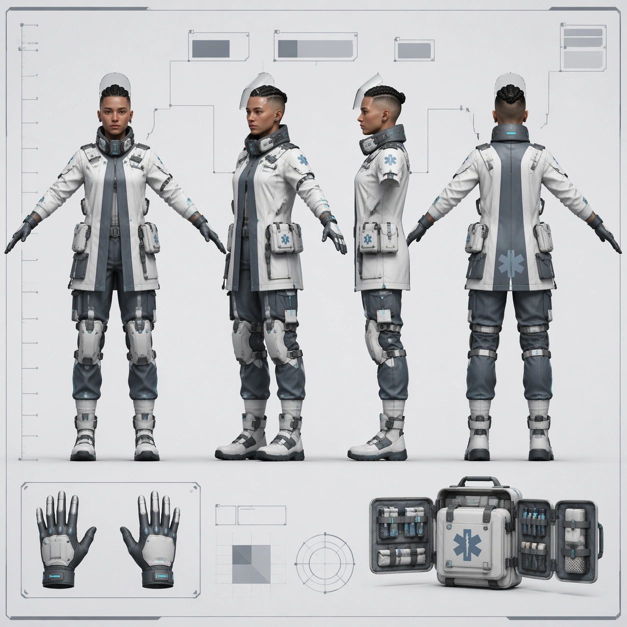 Arcology Medic Four-View Concept — ChaosRealmsAI · MIT