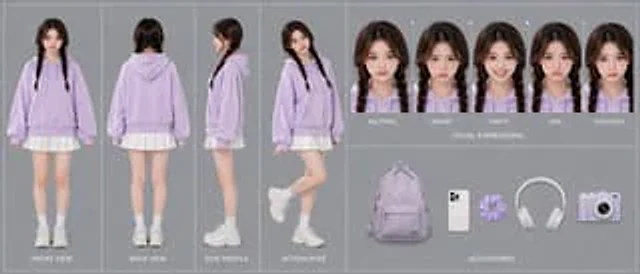 Example generated from “Pastel Teen Character Design Sheet”