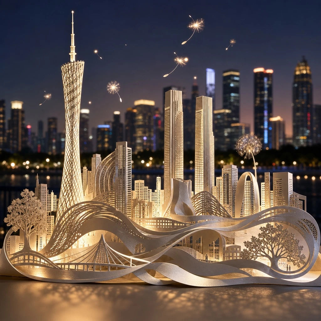 Paper-Cut Skyline Concept Illustration — ClawLabs AI · MIT