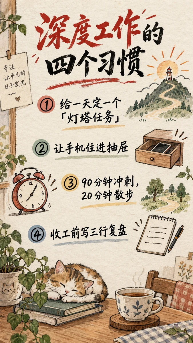 Example generated from “手绘信息图卡片(深度工作)”