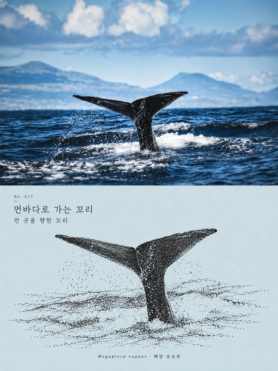 Example generated from “Whale Tail Photo & Ink Illustration Diptych”