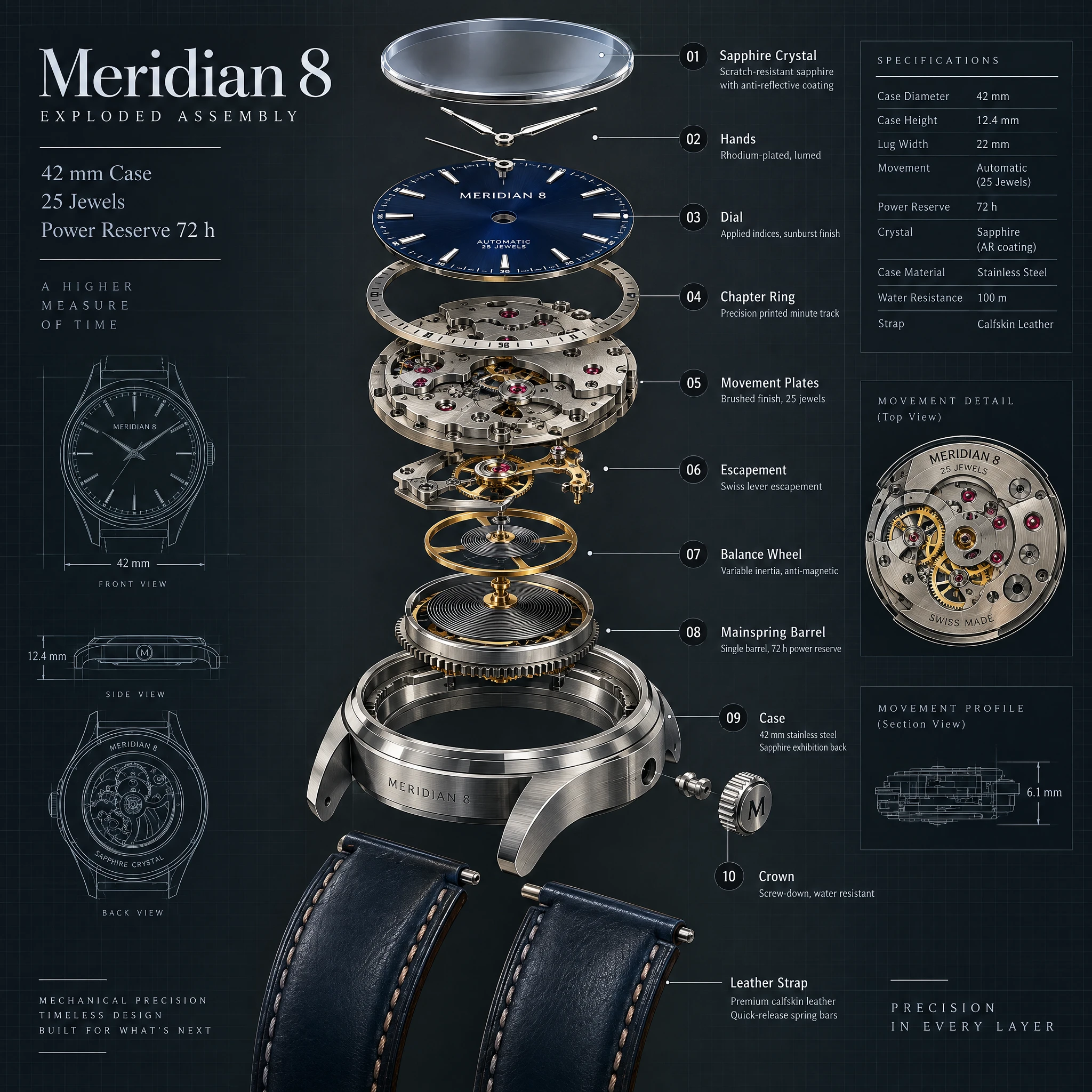 Fictional Meridian 8 Watch Exploded-view Concept — Wuyoscar · GPT Image 2.5