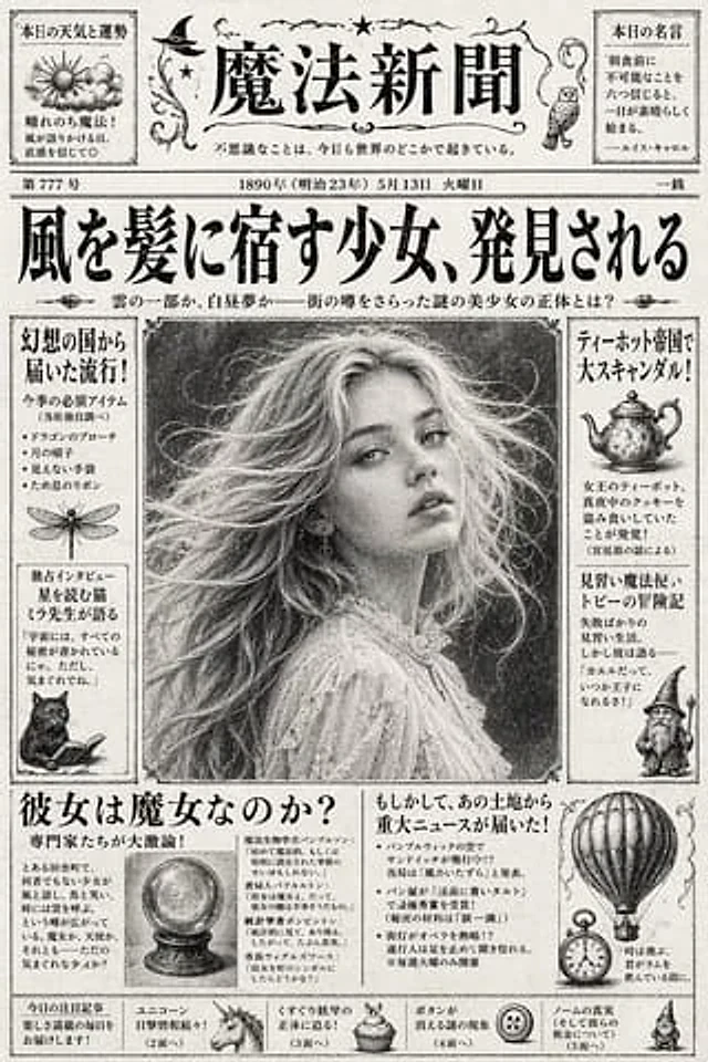 Example generated from “Vintage Japanese Fantasy Magic Newspaper”
