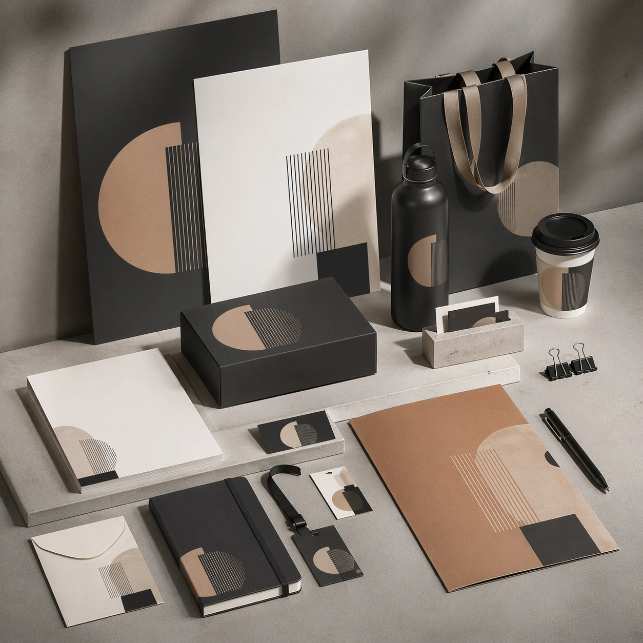 Monochrome Stationery Brand-System Mockup — ChaosRealmsAI · MIT