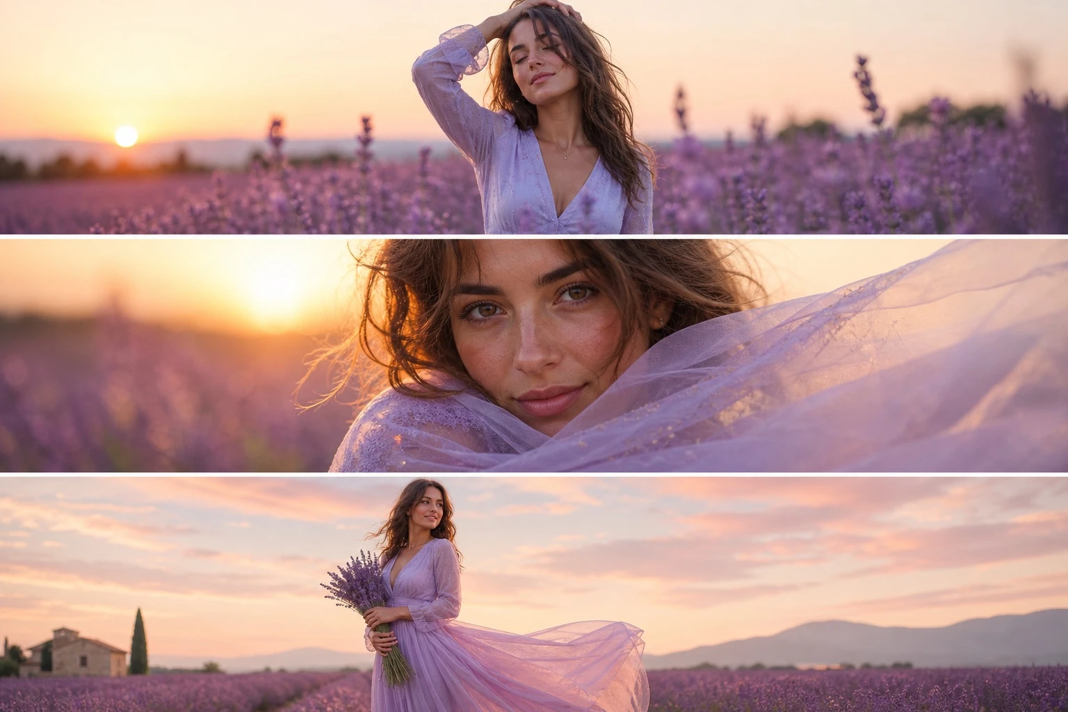 Lavender Field Triptych Portrait — ClawLabs AI · MIT