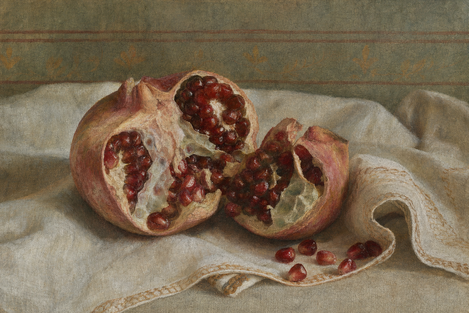 Example generated from “Pomegranate Egg-Tempera-Style Still Life — Shuryne · MIT”