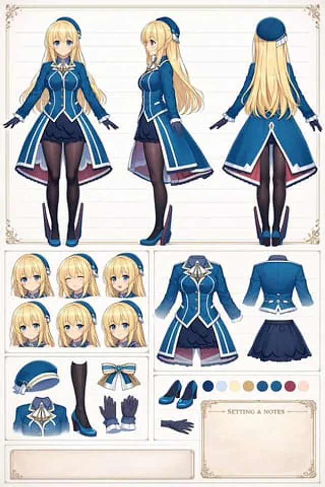 Example generated from “Anime Character Design Reference Sheet”