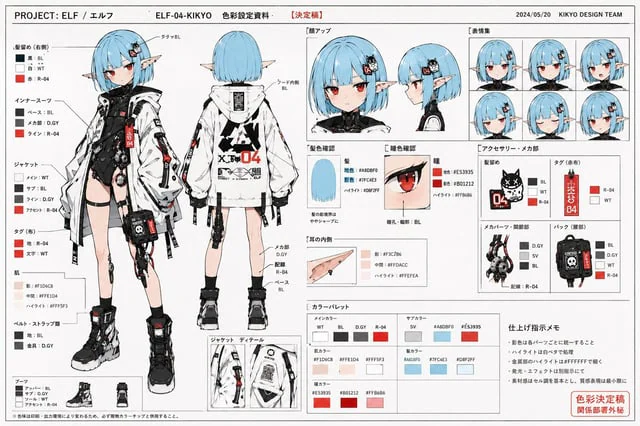 Example generated from “Anime Character Color Setting Sheet”