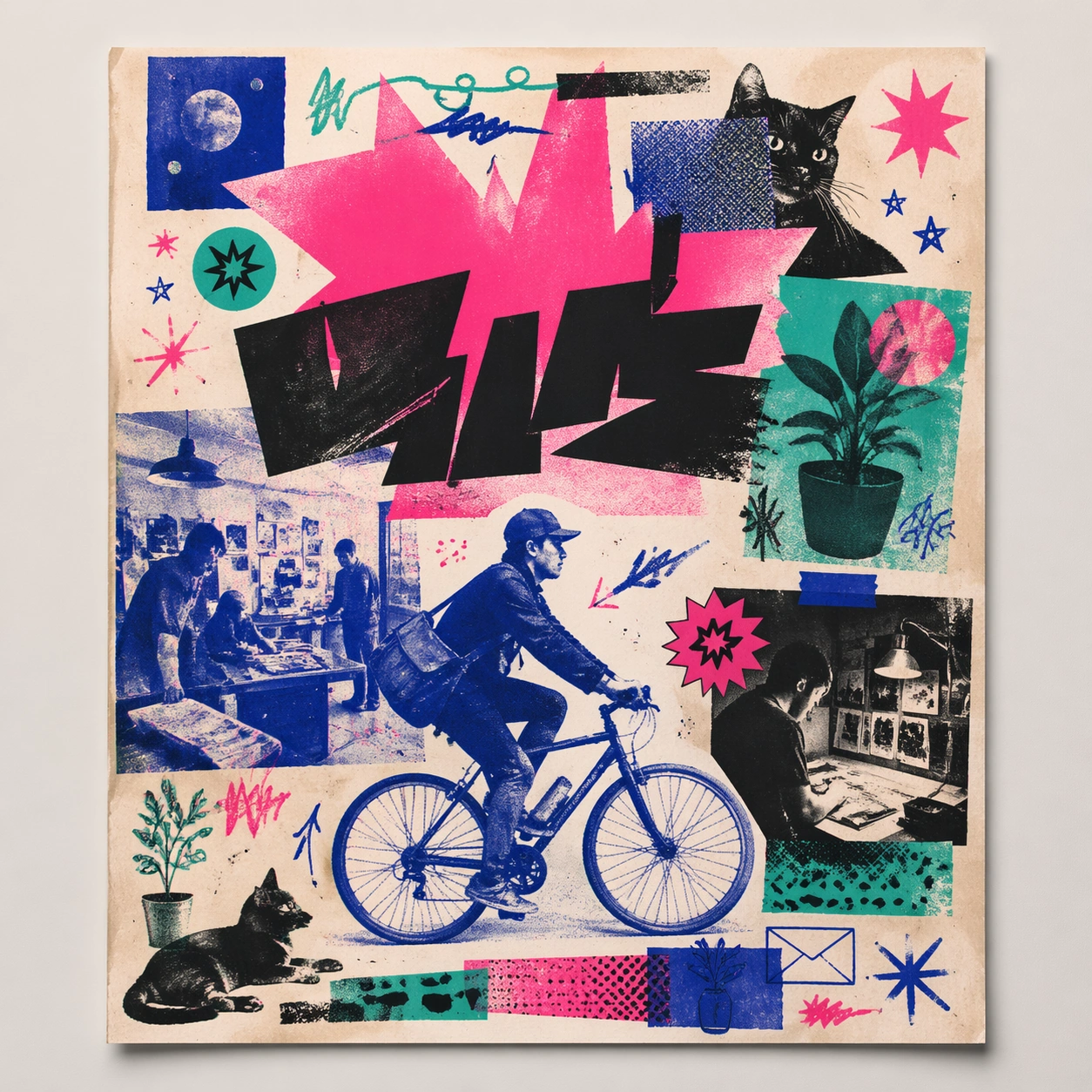Risograph Bicycle-and-Zine Poster Study — ChaosRealmsAI · MIT