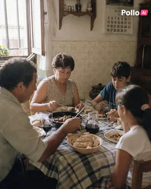 Example generated from “1990s Spanish Family Kitchen Lunch”