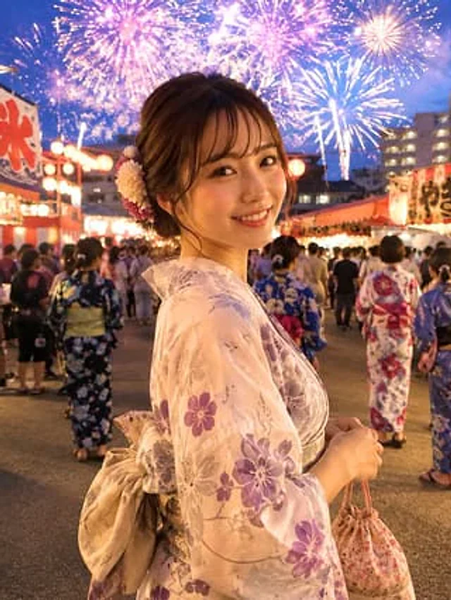 Example generated from “Japanese Fireworks Festival Yukata Portrait”