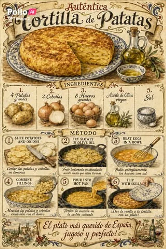 Example generated from “Vintage Spanish Tortilla Recipe Poster”