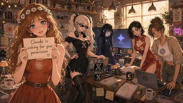 Example generated from “Anime AI Studio Girls at Sunset”
