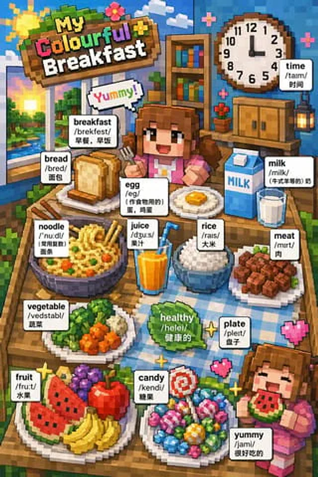 Example generated from “Voxel Art Bilingual Breakfast Vocabulary Poster”