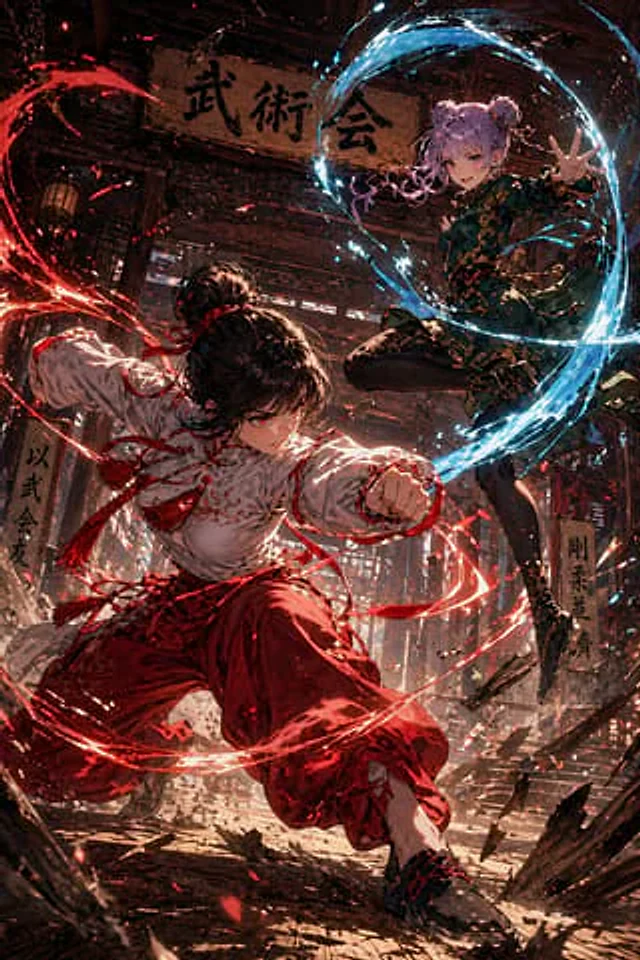 Example generated from “Anime Martial Arts Duel in Dojo”