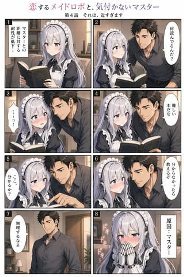 Example generated from “Eight-Panel Maid Robot Romance Manga”