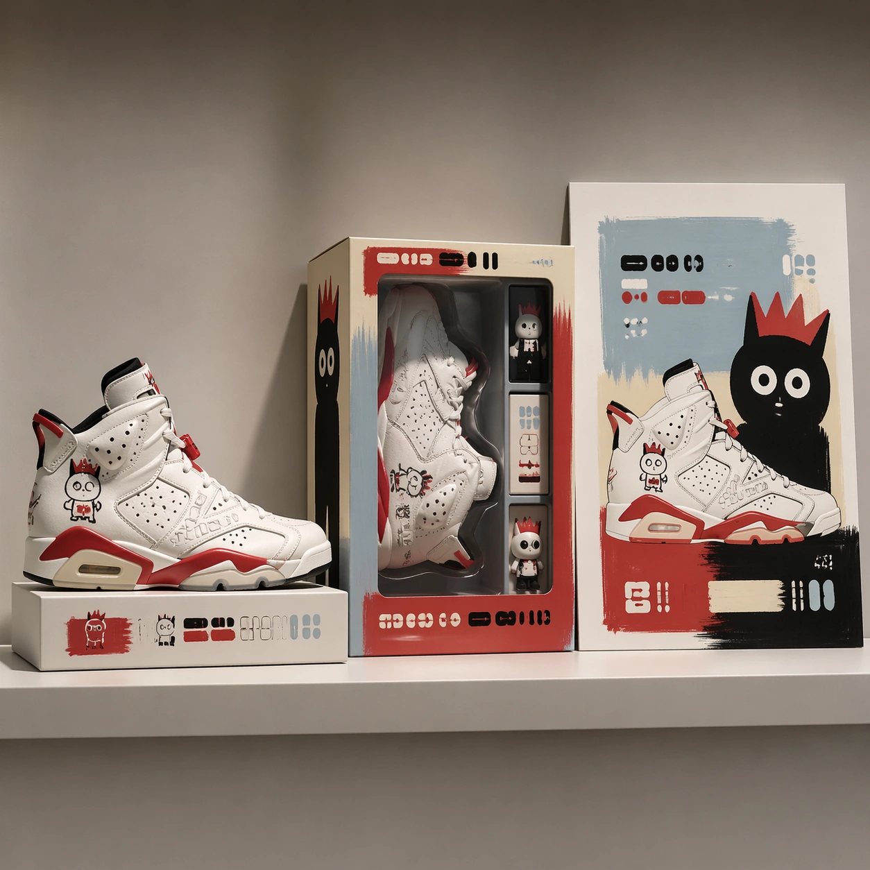 Athletic Footwear and Toy Packaging Triptych — ChaosRealmsAI · MIT