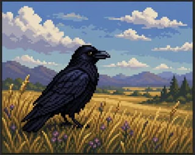 Example generated from “Faux Pixel Raven in Wheat Field”